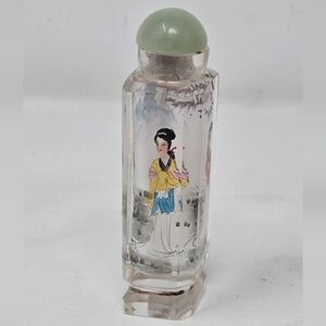 Antq MCM Chinese snuff bottle reverse painted hand painted glass figural asian